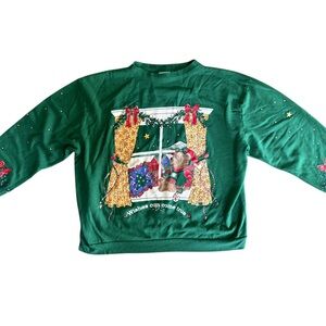 Vintage granny core teddy bear Christmas holiday sweatshirt size xl